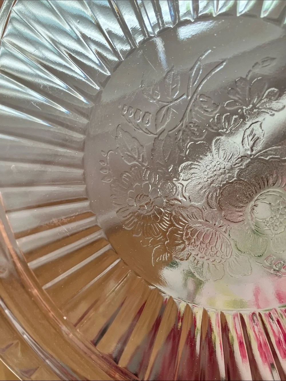 Vintage Anchor Hocking 1930’s Glass Pink “Mayfair Open Rose”  Cake Plate